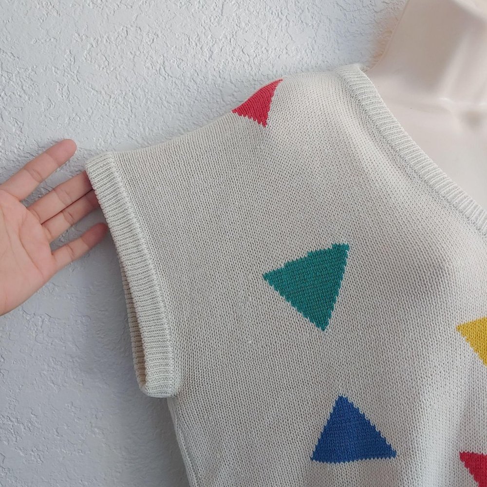 Vintage Mervyn's Triangles Soft Knit Sweater Vest Top LARGE V-Neck Academia - Picture 4 of 7